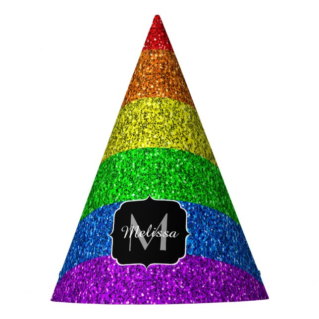 LGBT-Flagge lebhafter Regenbogen-Glitzer Funkeln M Partyhütchen (Vorderseite)