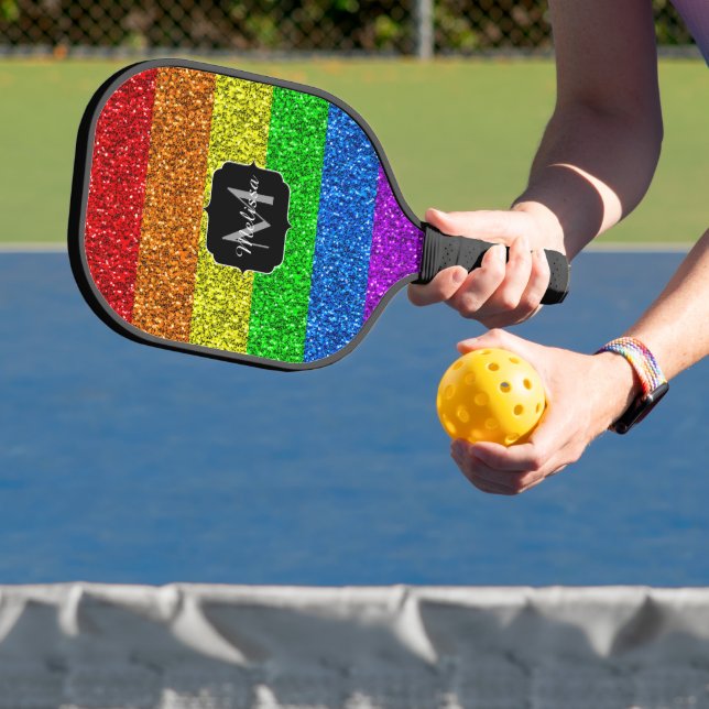 LGBT-Flagge lebhafter Regenbogen-Glitzer Funkeln M Pickleball Schläger (InSitu)