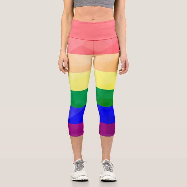 LGBT-Flagge Regenbogenlinien geometrisches Maschen Capri Leggings (Vorderseite)