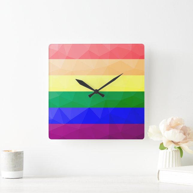 LGBT-Flagge Regenbogenlinien geometrisches Maschen Quadratische Wanduhr (Zuhause)