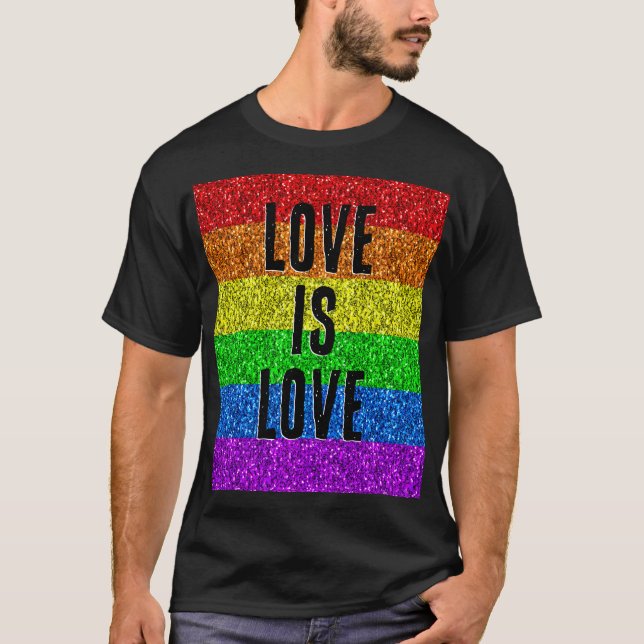 LGBT-Flaggenbelebung mit Sparkle-Liebe anpassen T-Shirt (Vorderseite)