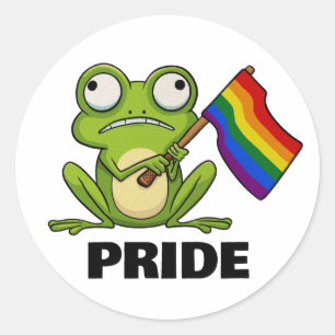LGBT-Frosch mit Pride-Flagge Runder Aufkleber