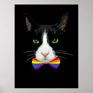 LGBT Gay Cat mit Rainbow Bow Krawatte Poster