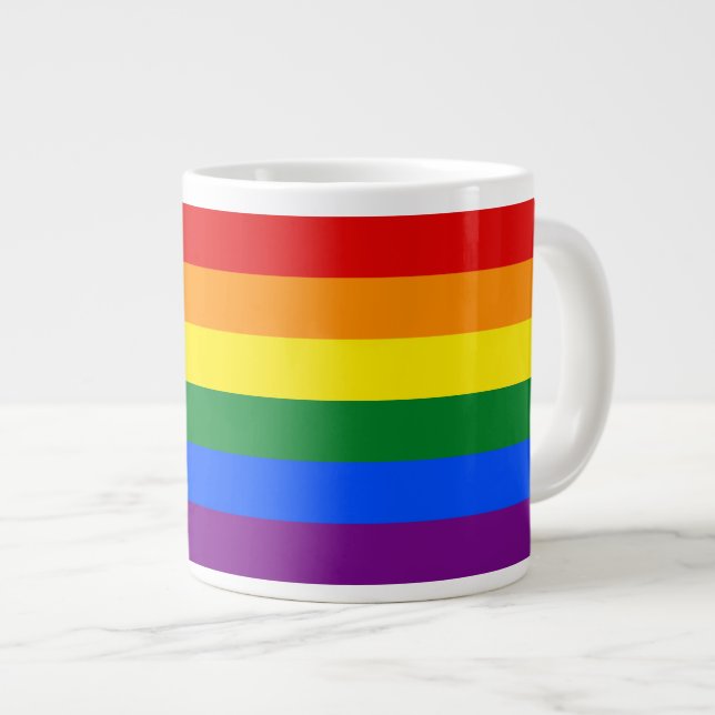 LGBT-Gay Pride 6-Streifen-Regenbogenflagge Jumbo-Tasse (Vorderseite Rechts)