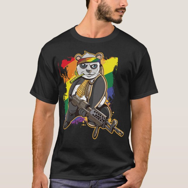 LGBT Gay Pride Flag Monat Regenbogenflagge Panda B T-Shirt (Vorderseite)