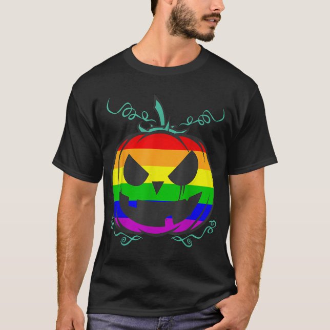 Lgbt Gay Pride Halloween Rainbow Flag Beängstigend T-Shirt (Vorderseite)