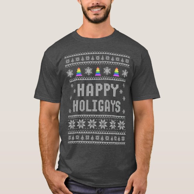 LGBT Gay Pride Happy Holigays Weihnachten T-Shirt (Vorderseite)