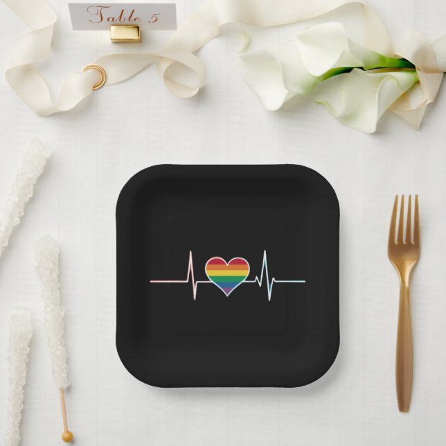 LGBT Gay Pride Heartbeat Lesbian Gays Liebe Pappteller (Hochzeit)