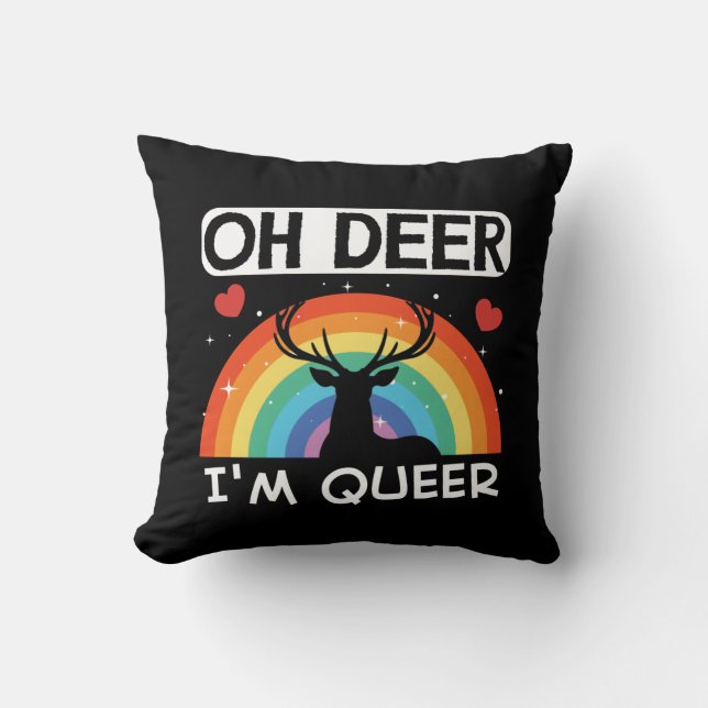 LGBT Gay Pride Month Oh Deer Im Que Rainbow Kissen (Vorderseite)