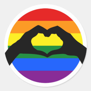 LGBT Gay Pride Rainbow and Heart Hand Silhouette Runder Aufkleber