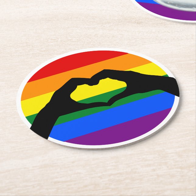 LGBT Gay Pride Rainbow and Heart Hand Silhouette Runder Pappuntersetzer (Angewinkelt)
