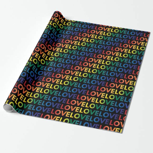 LGBT | GAY PRIDE | Rainbow-Liebe auf Schwarz Geschenkpapier (Ungerollt)
