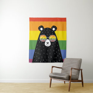 LGBT Gay Pride Regenbogenbär mit Sonnenbrille Wandteppich