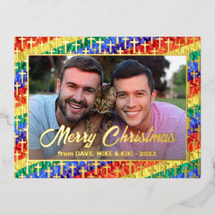 LGBT Gay Regenbogenflagge Kreuz Weihnachtsbenutzer Folien Feiertagspostkarte