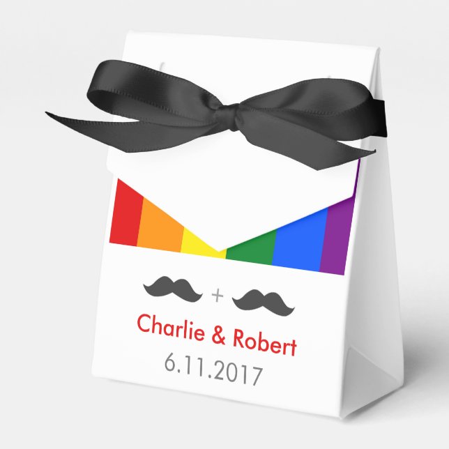 LGBT Gay Wedding Mustaches Rainbow Geschenkschachtel (Vorderseite)