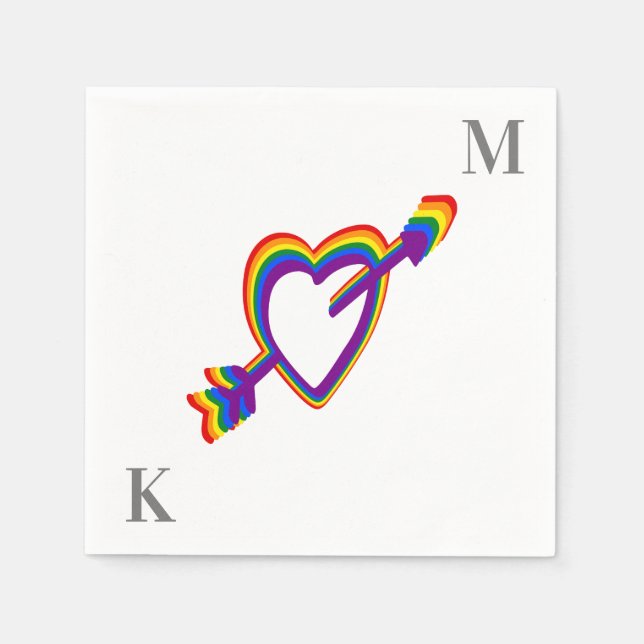 LGBT Gay Wedding Pride Rainbow Heart mit Arrow Serviette (Vorderseite)