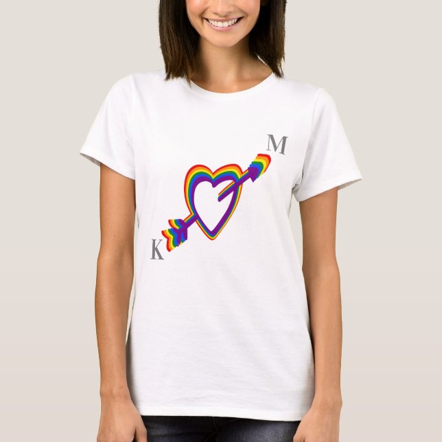 LGBT Gay Wedding Pride Rainbow Heart mit Arrow T-Shirt (Vorderseite)