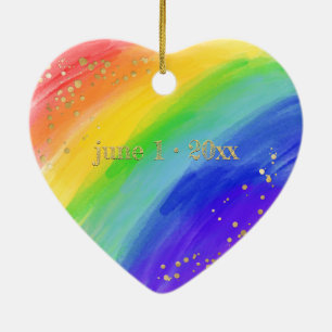LGBT-getränkter Aquarellbogen und Gold Keramik Ornament