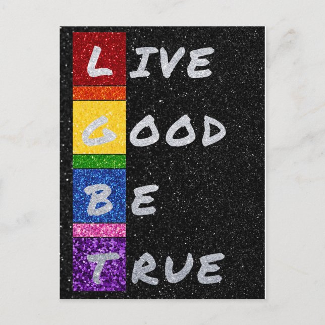 LGBT Glitzer Live Good Be True Card Postkarte (Vorderseite)