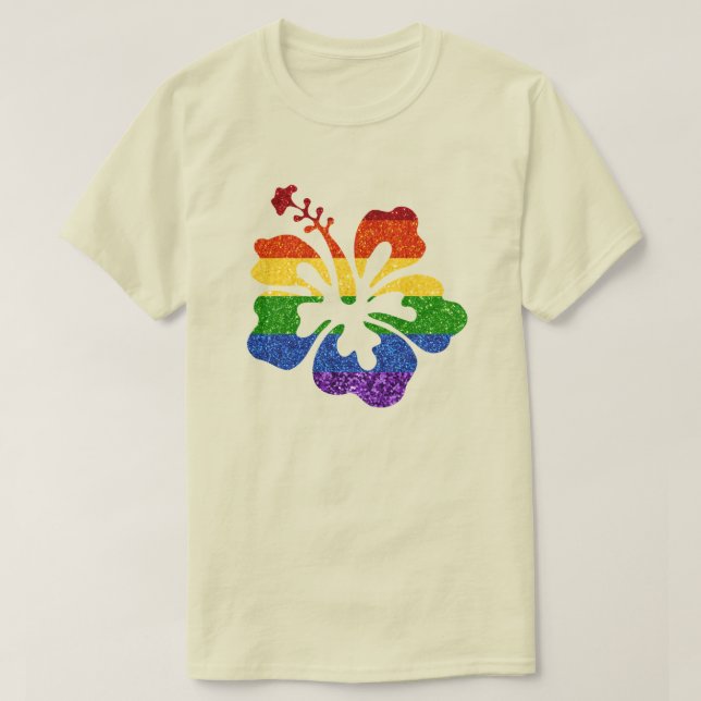 LGBT Glitzer Rainbow Hibiskus T-Shirt (Design vorne)