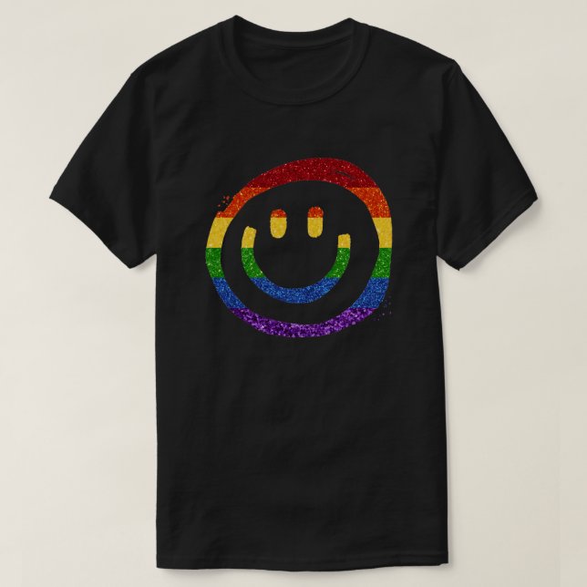 LGBT Glitzer Rainbow Marker Smiley T-Shirt (Design vorne)