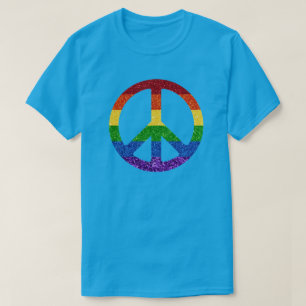 LGBT Glitzer Rainbow Peace Sign T-Shirt