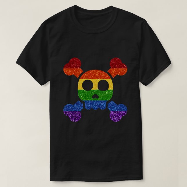 LGBT Glitzer Rainbow Skull 'n' Crossbones T-Shirt (Design vorne)