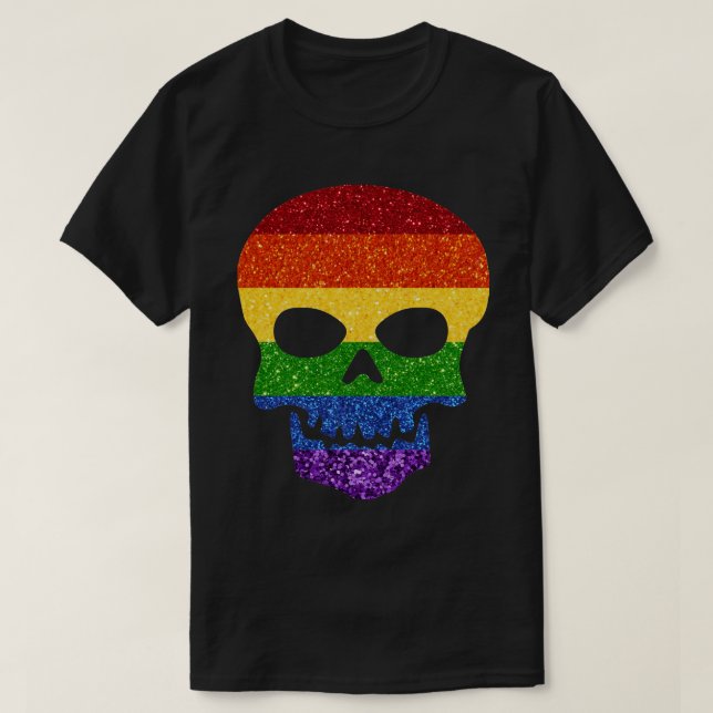 LGBT Glitzer Rainbow Skull T-Shirt (Design vorne)