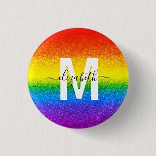 LGBT Glitzer Rainbow Stripter Monogrammname Button