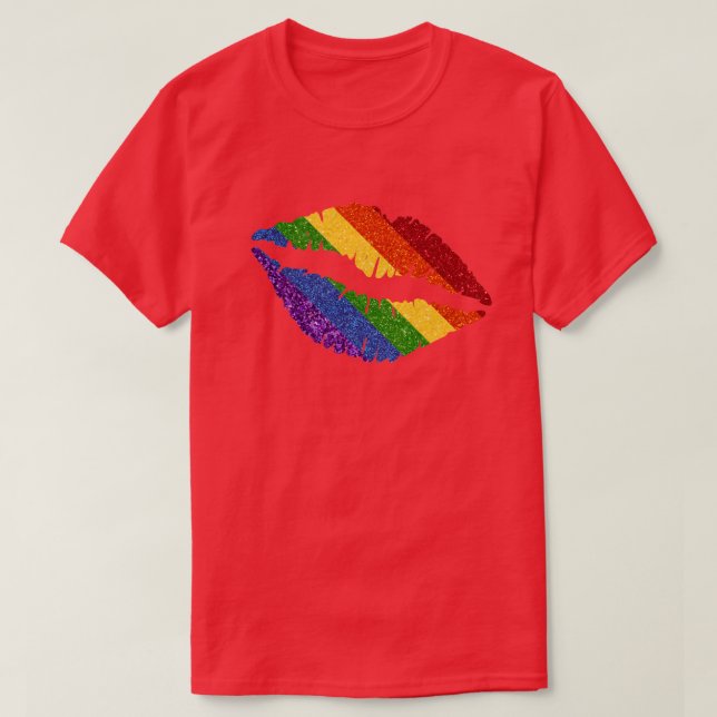LGBT-Glitzer-Regenbogen-Lippen T-Shirt (Design vorne)