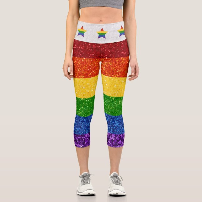 LGBT-Glitzer-Regenbogenfarben Capri Leggings (Vorderseite)