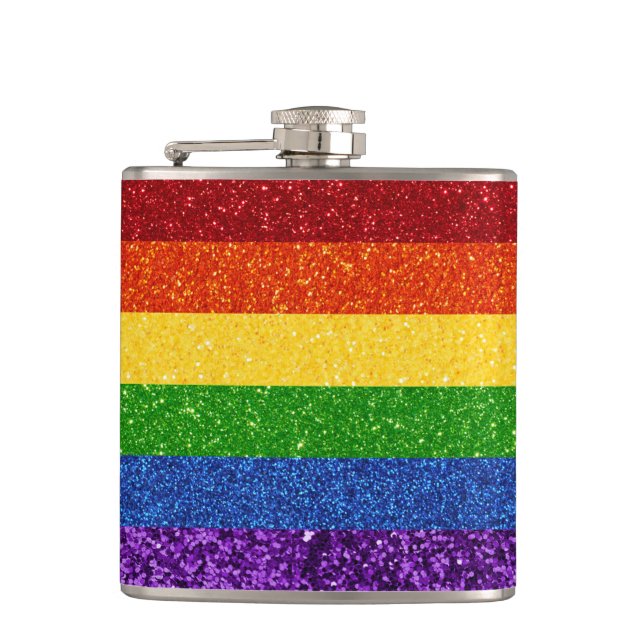 LGBT-Glitzer-Regenbogenfarben Flachmann (Vorderseite)