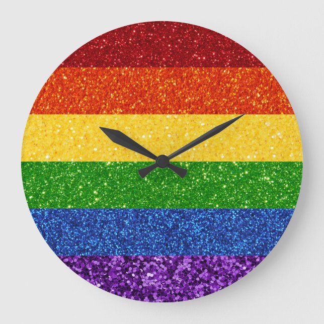 LGBT-Glitzer-Regenbogenfarben Große Wanduhr (Vorderseite)