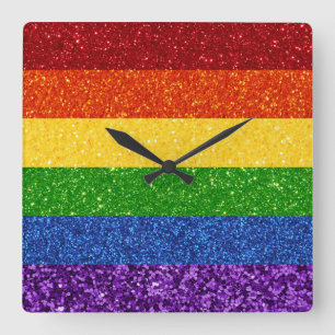 LGBT-Glitzer-Regenbogenfarben Quadratische Wanduhr