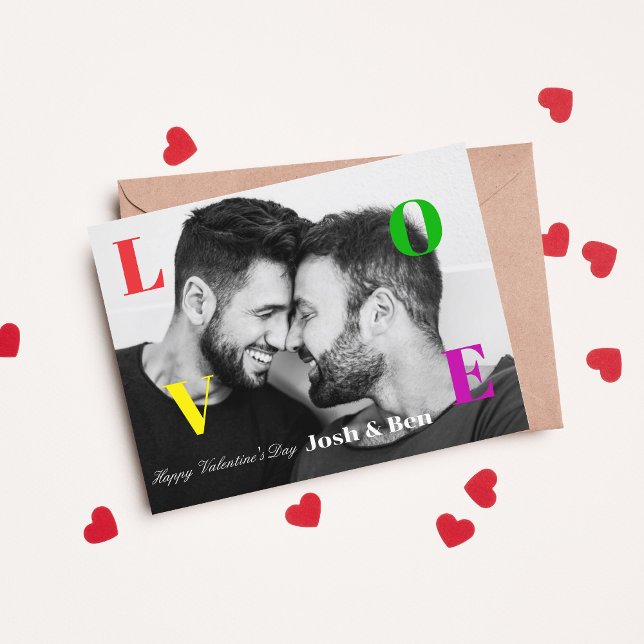 LGBT Happy Valentine's Day Custom Foto Monogram Postkarte (Von Creator hochgeladen)