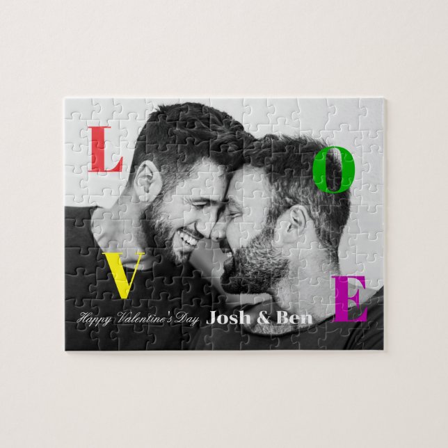 LGBT Happy Valentine's Day Custom Foto Monogram Puzzle (Horizontal)