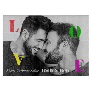 LGBT Happy Valentine's Day Custom Foto Monogram Schneidebrett