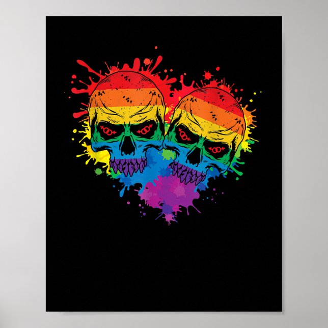 LGBT Heart Gay Pride Skull Rainbow Liebe LGBT Supp Poster (Vorne)