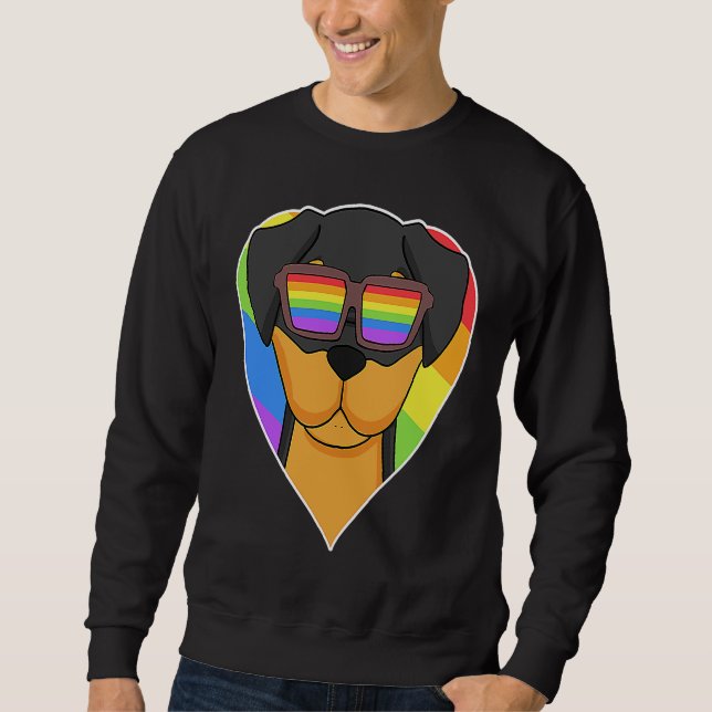 LGBT Heart Love Gay Pride Rainbow Animal Rottweile Sweatshirt (Vorderseite)