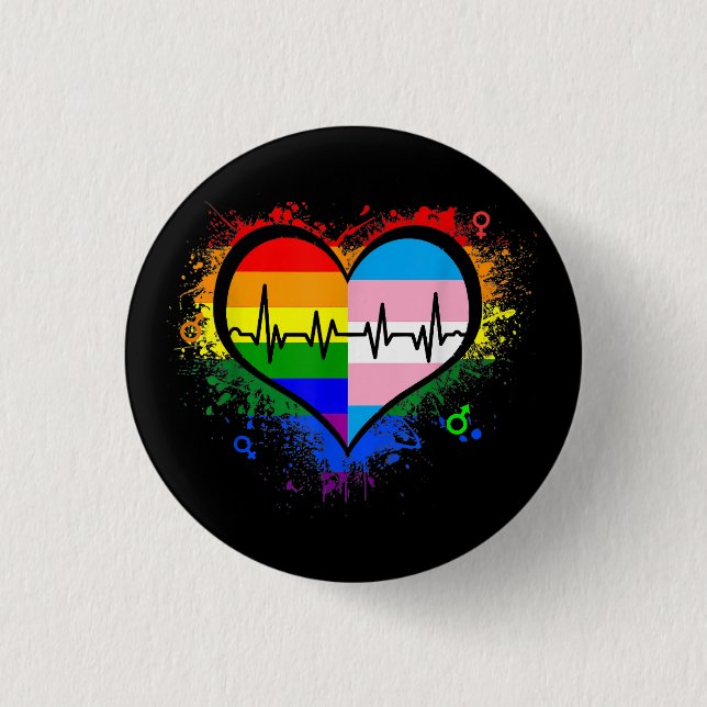 LGBT Heartbeat EKG Shirt Gay Lesbian Transgender L Button (Vorderseite)