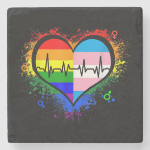 LGBT Heartbeat EKG Shirt Gay Lesbian Transgender L Steinuntersetzer