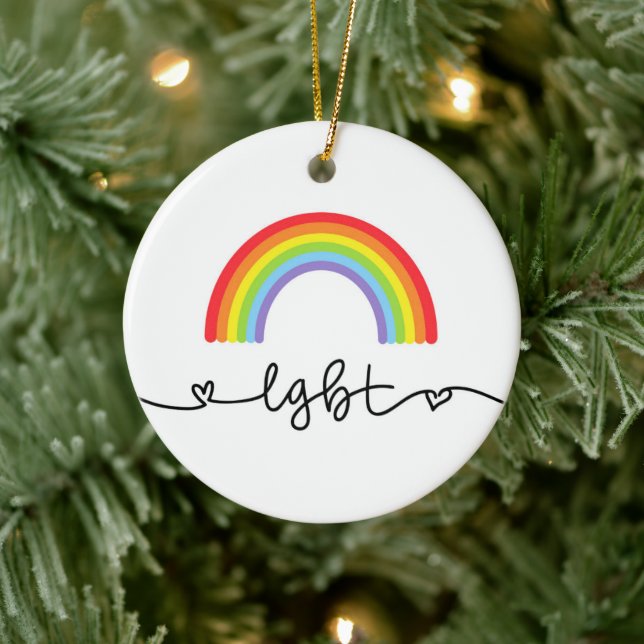 LGBT-Herzen und -Regenbogen Keramik Ornament (Baum)