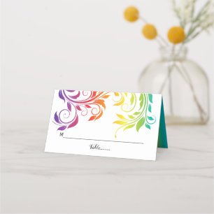 LGBT-Hochzeit mit Regenbogenfarben Platzkarte