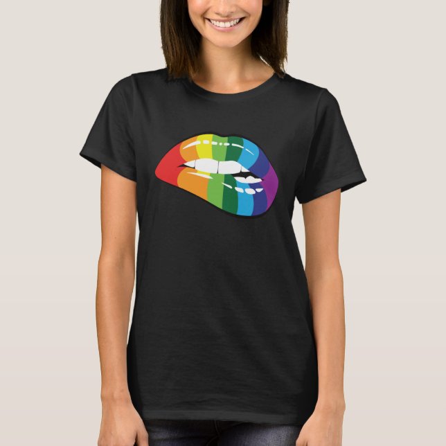 LGBT Human Rights, LGBT PRIDE Rainbow Lips Gay Les T-Shirt (Vorderseite)