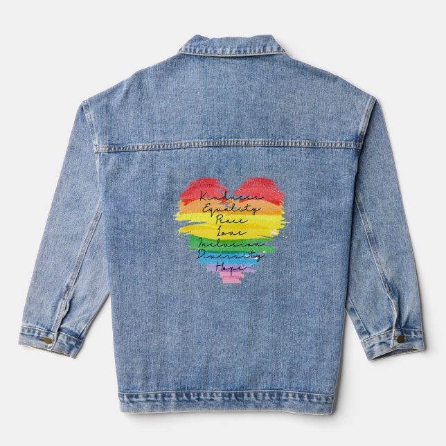LGBT+ Kindness Peace Equality Liebe Inklusive Tauc Jeansjacke (Rückseite)