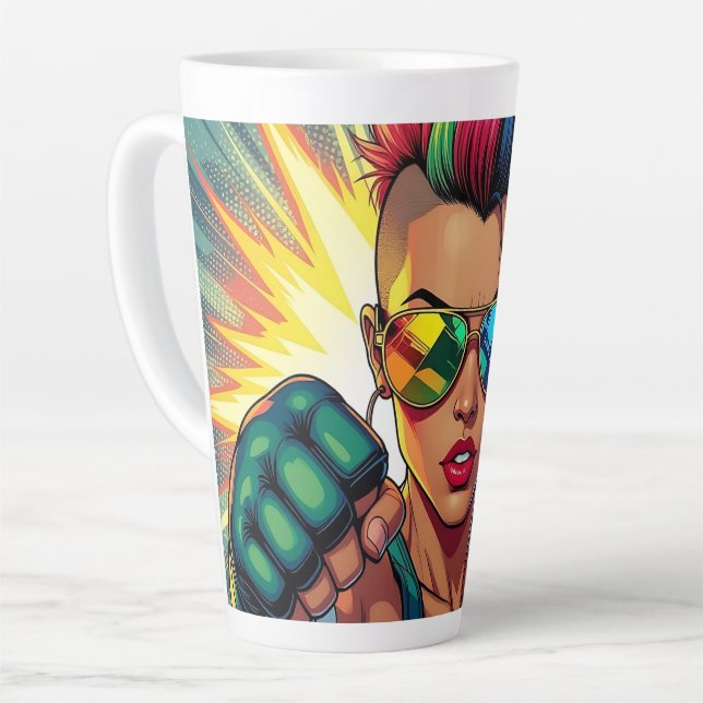 LGBT Lesbian Mohawk Pop Uppercut Art Milchtasse (Linke Ecke)