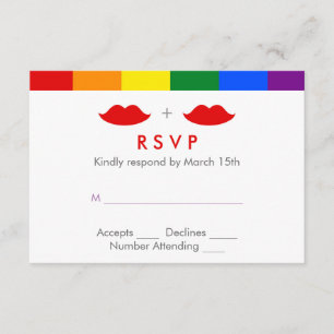LGBT Lesbische Lippen-Rainbow-Hochzeit RSVP Karte