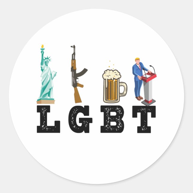 LGBT Liberty Guns Beer Trump politisches Geschenk Runder Aufkleber (Vorderseite)