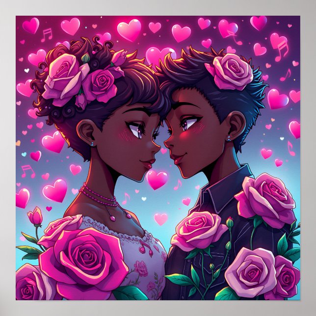 LGBT-Liebe | Afroamerikanisches Anime Couple Poster (Vorne)
