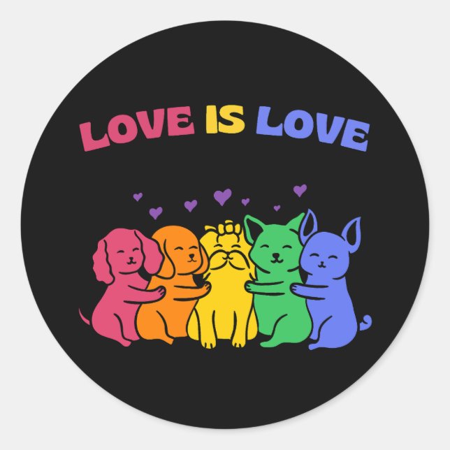 LGBT Liebe ist Liebe Farbige Katzen und Hunde Stic Runder Aufkleber (Vorderseite)